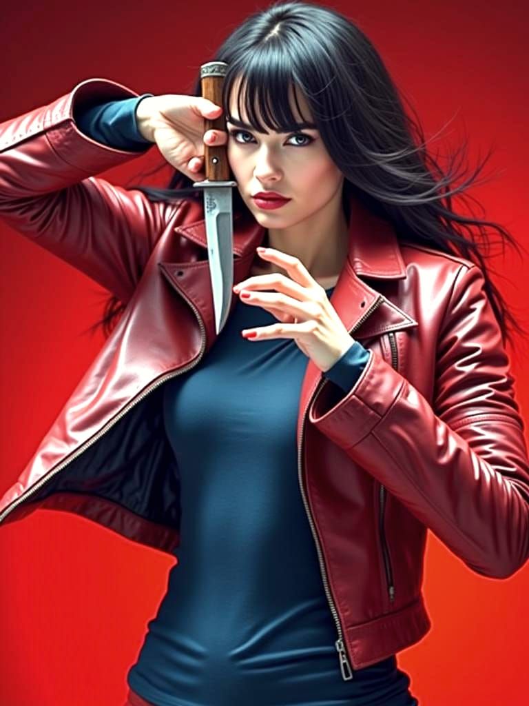 Christmas Assassin Girl in Red Leather Jacket
