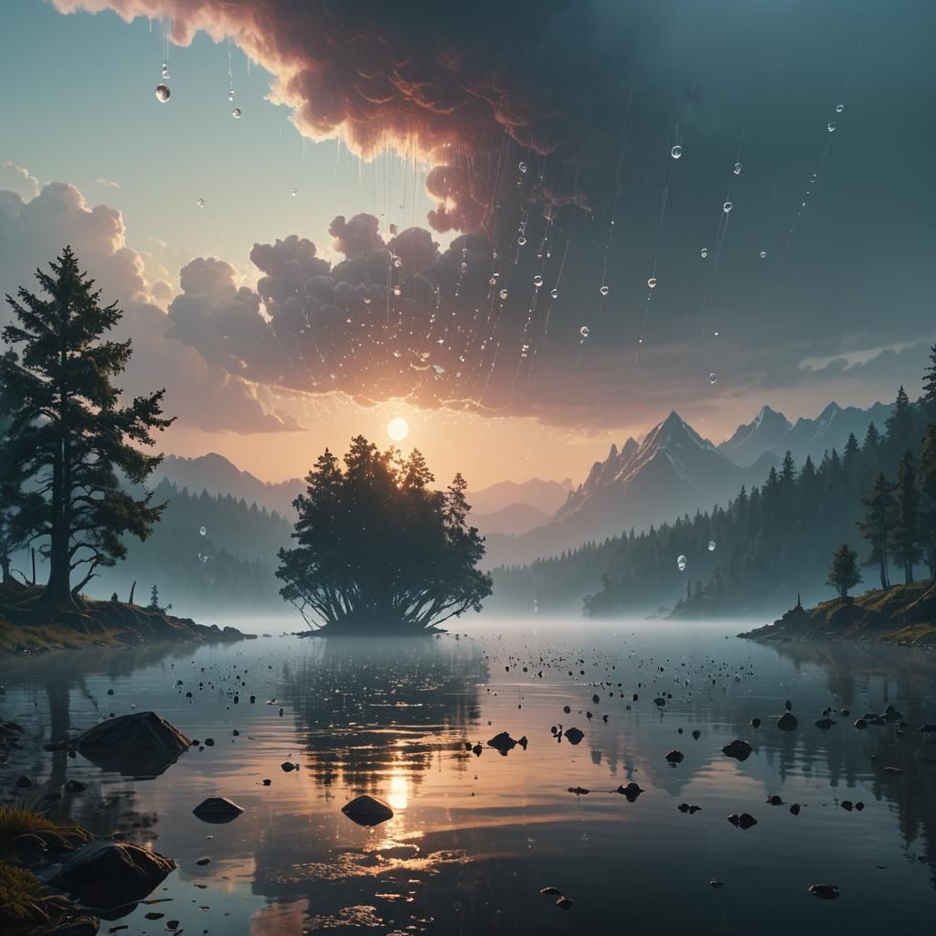 Misty Dawn: Water Evaporation in Digital Painting Style