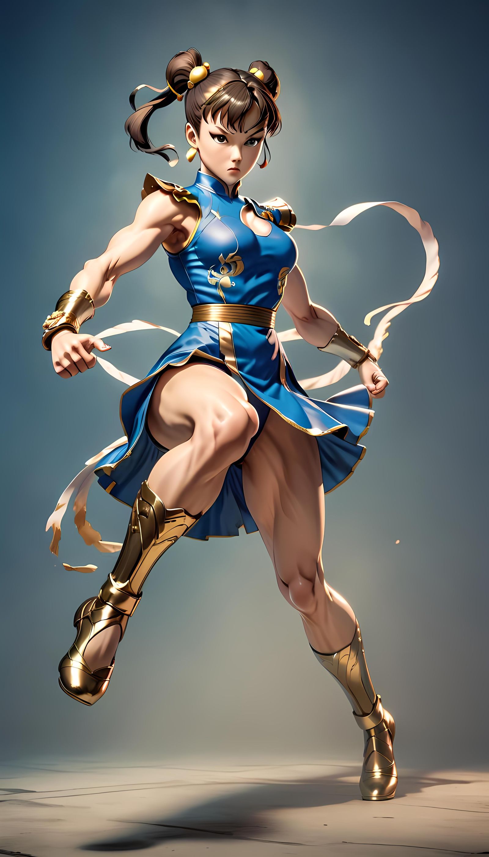 Chun Li's Powerful Kick: A Cinematic Film Still