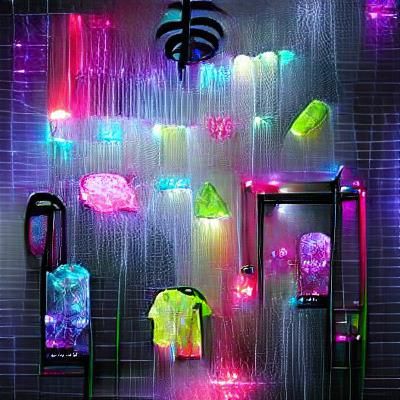 Vibrant Neon Rain Shower with Crystal Droplets