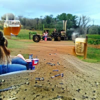 Collage of Beer, Guns, Trucks, and Figures