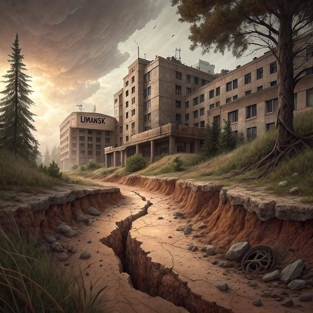 Dystopian Soviet Hospital Ruins in Eerie Landscape