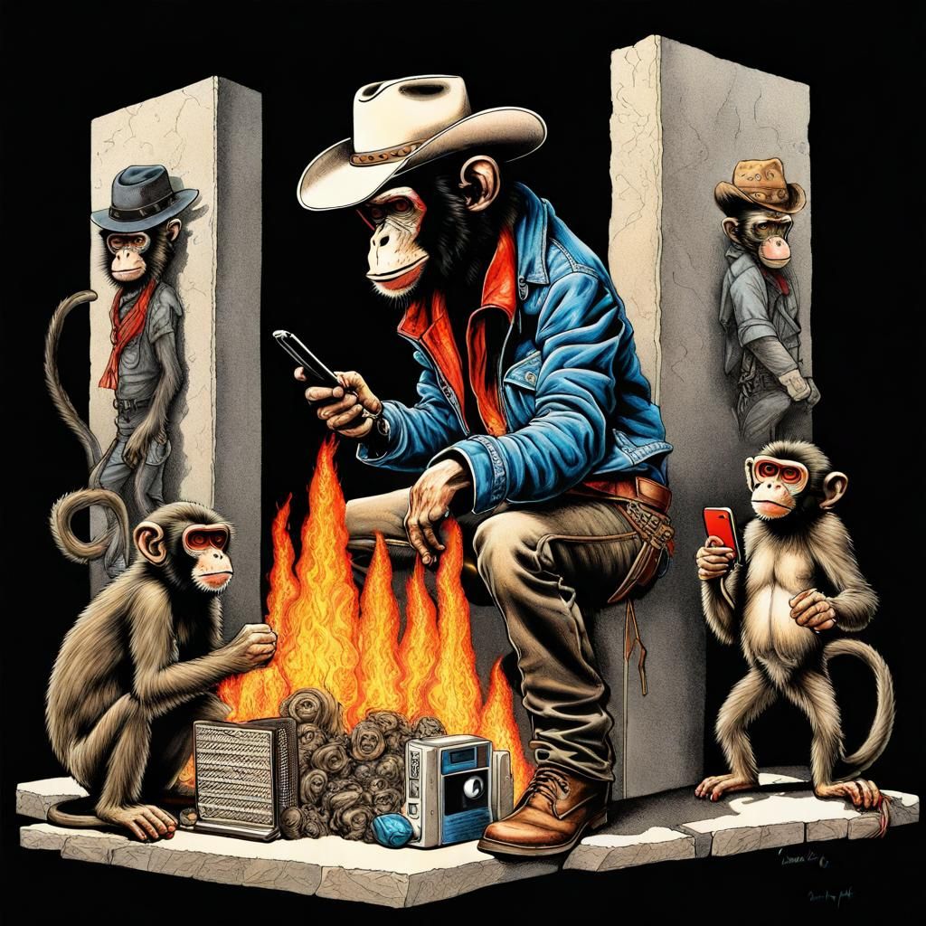 Monkeys with Technology: Pen and Ink Portrait