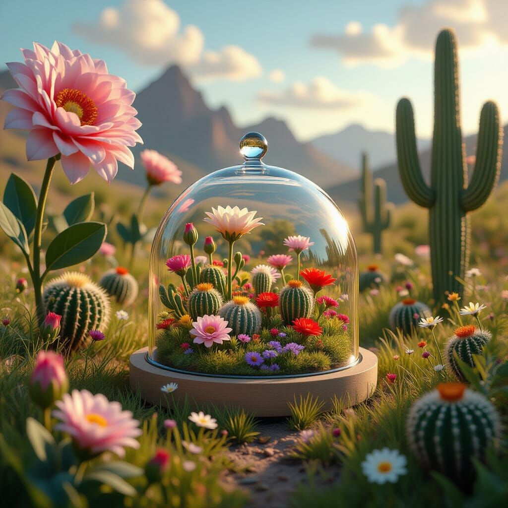 Surreal Glass Dome in Gigantic Flower Meadow