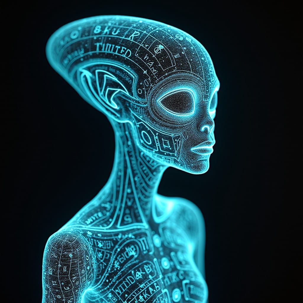 Retro Futuristic Alien Hologram in Gritty Dystopic Pop Art