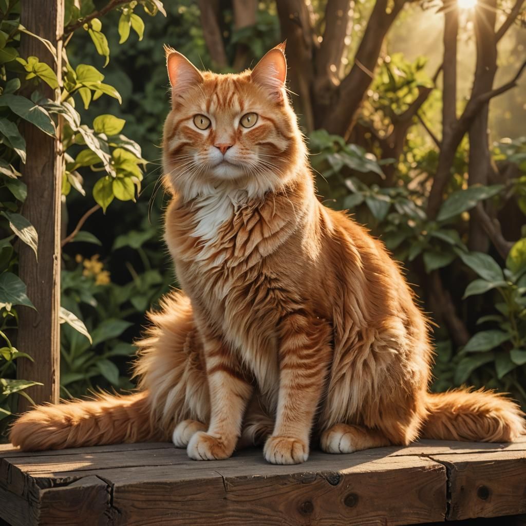 Ginger Cat on Sign in Golden Hour Lighting