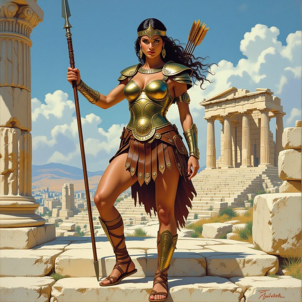 Ancient Greek Huntress in Fantasy Art Style
