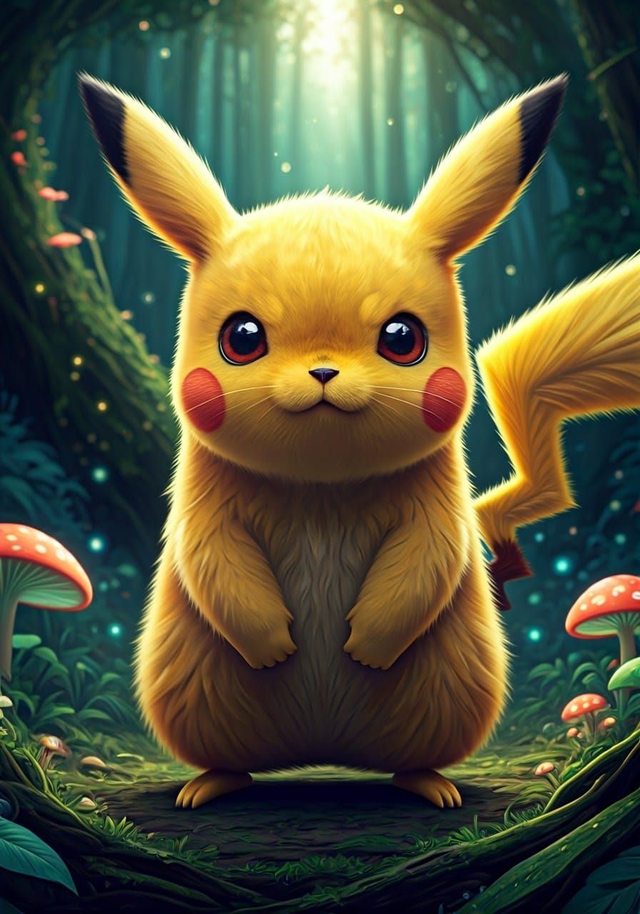 Pikachu in Mystical Forest, Fantasy Anime Style