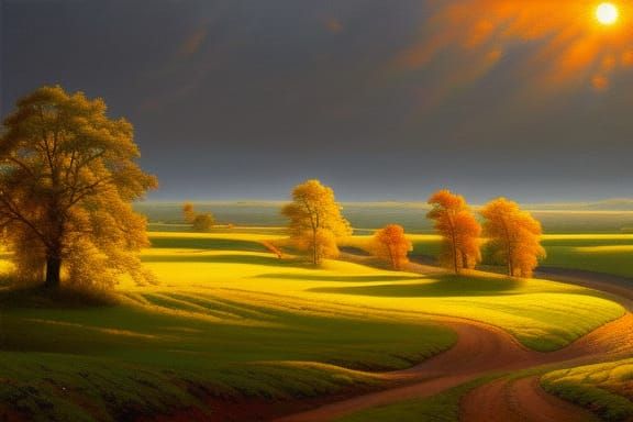 Denmark themed beautiful landscape oil painting .