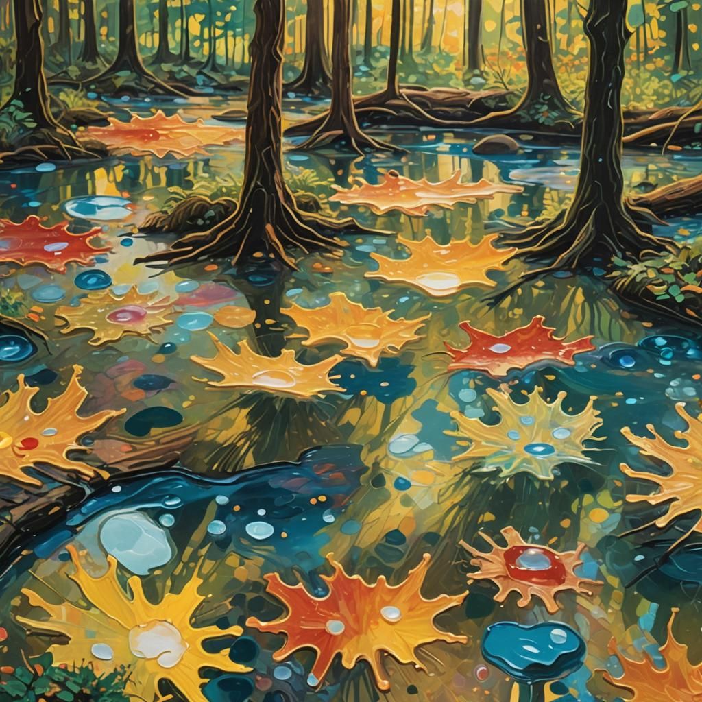 Gelatinous Blob Poured onto Forest Floor as Impasto Painting
