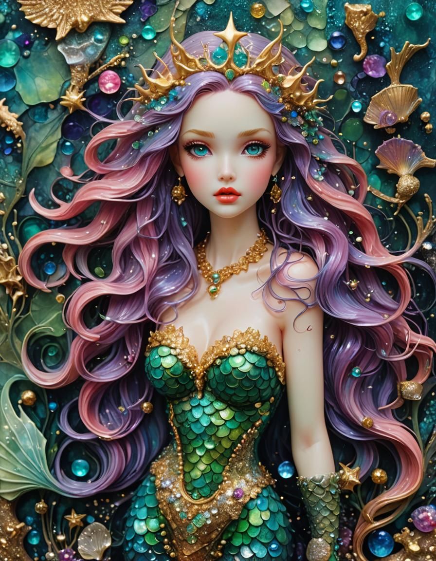 Atlantis Mermaid Princess in Mixed Media