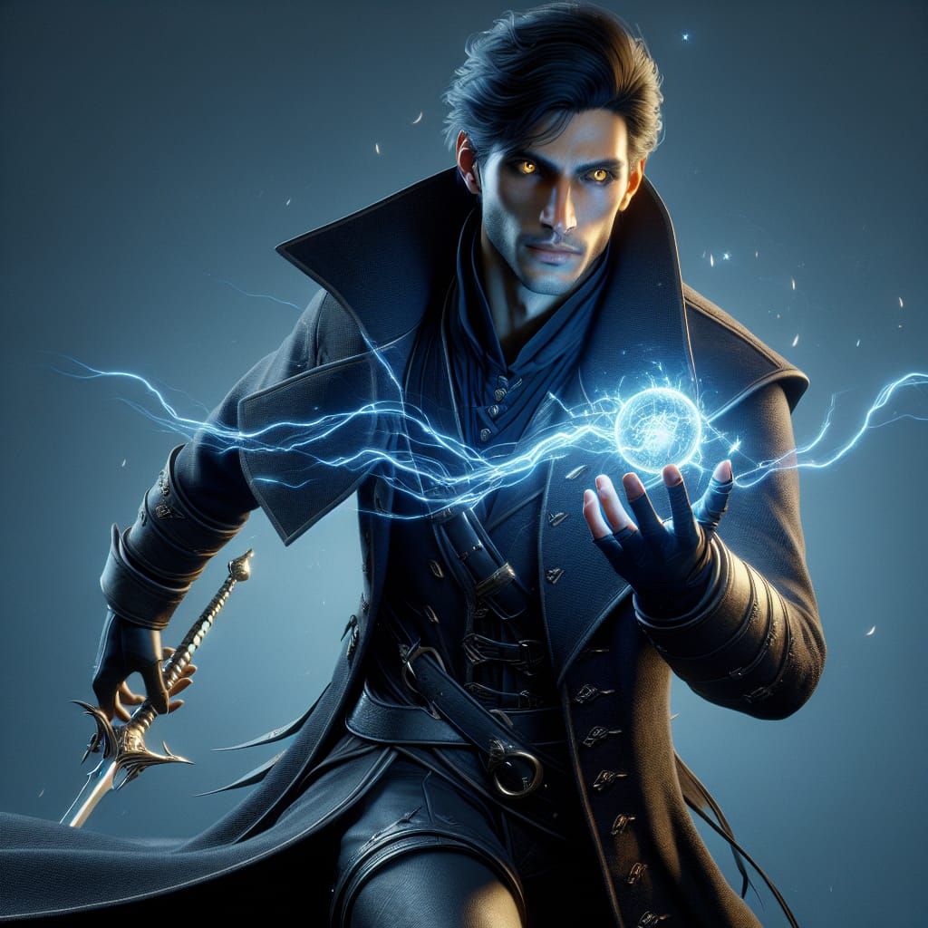 Fantasy Swordsman with Lightning Orb in Fantasy Art