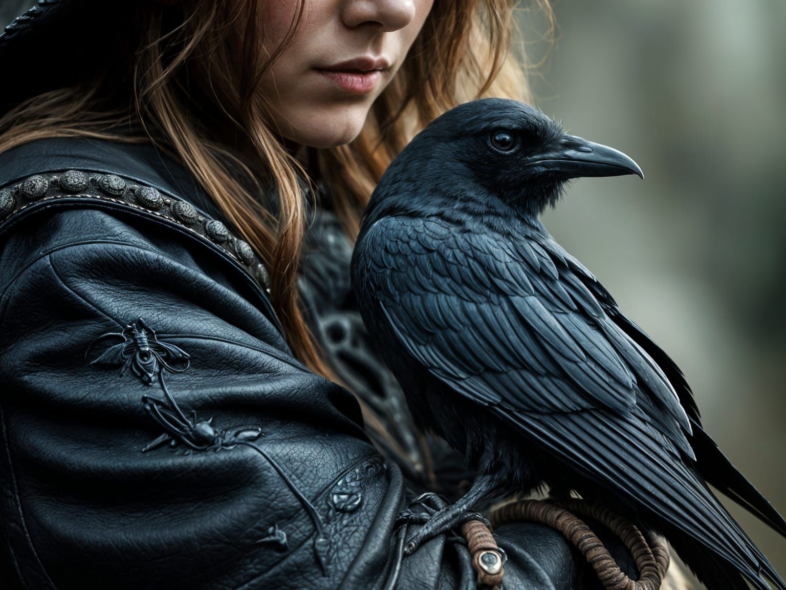 Raven on Witch Arm in Fantasy Art Style