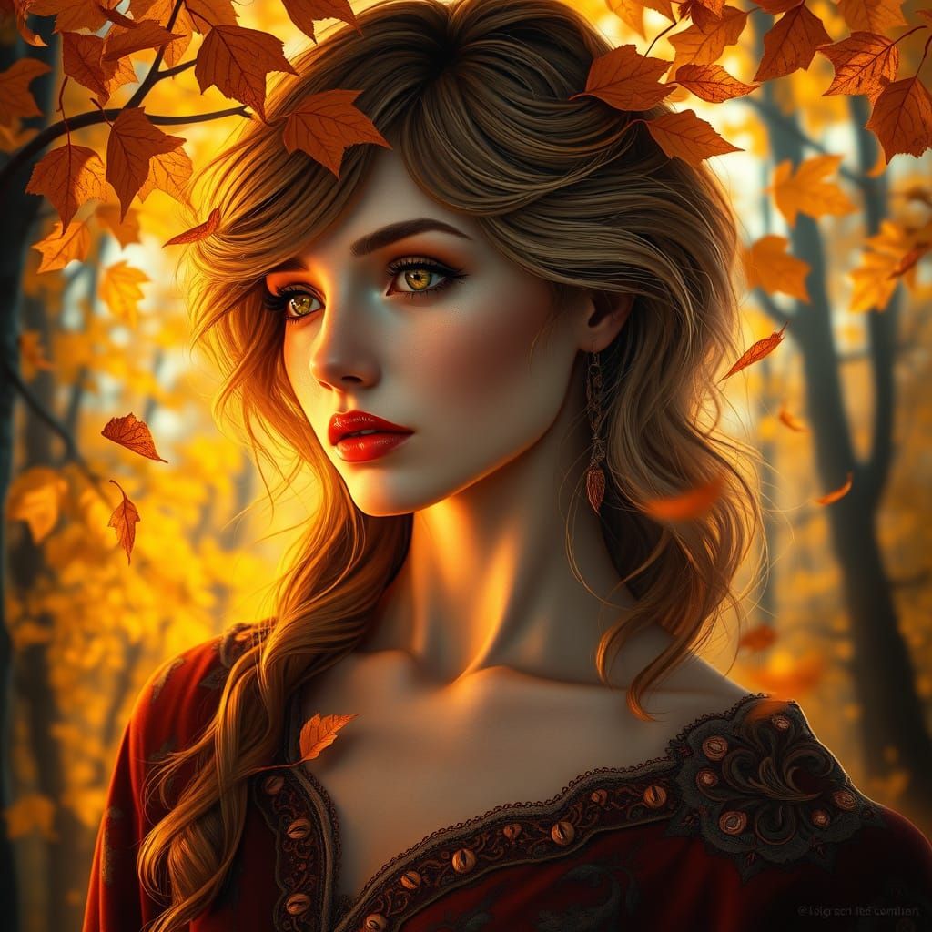 Autumn Goddess in Art Nouveau Style