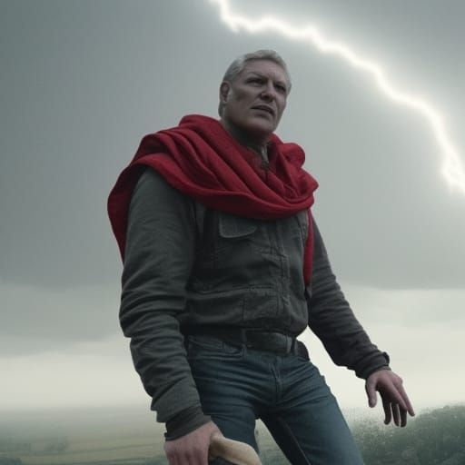 Devil on Skyscraper During Storm