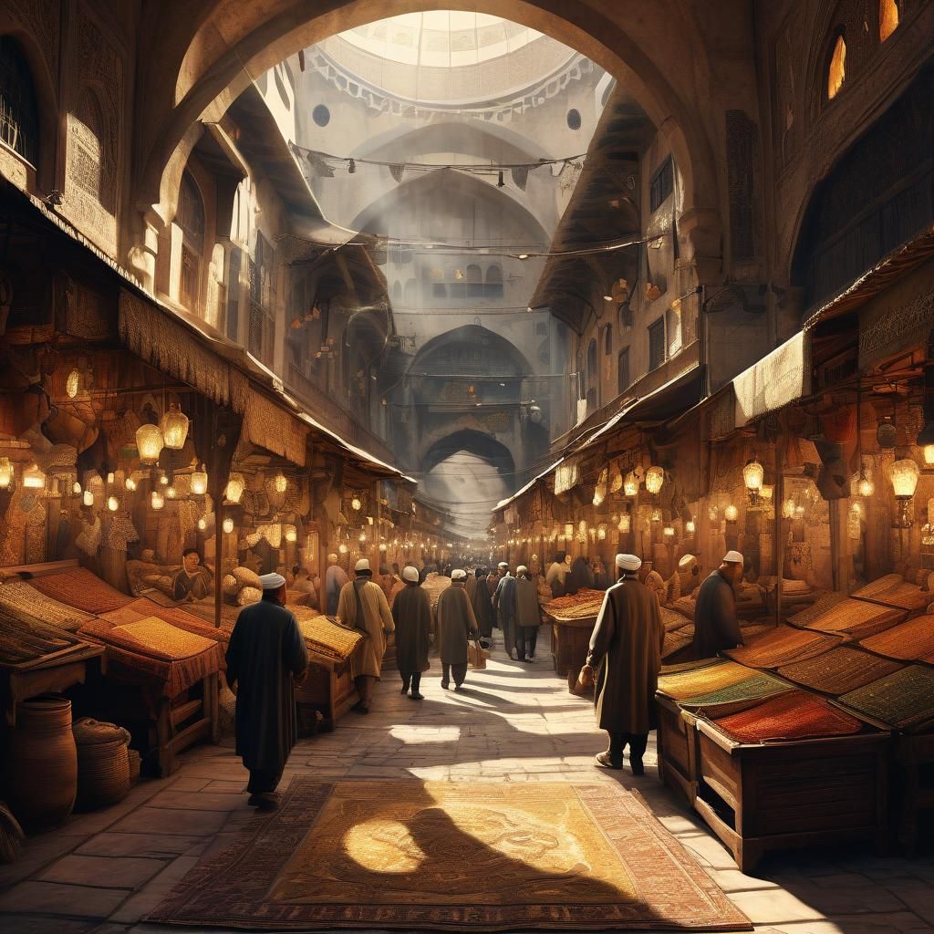 Bustling Grand Bazaar: Vibrant Oil Painting in Earth Tones