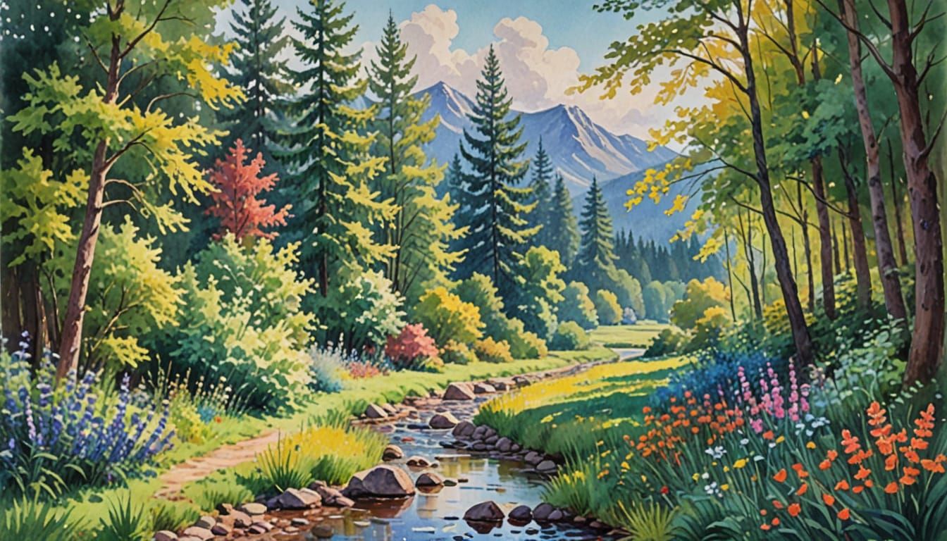 Vibrant Museum Masterpiece in Gouache Style