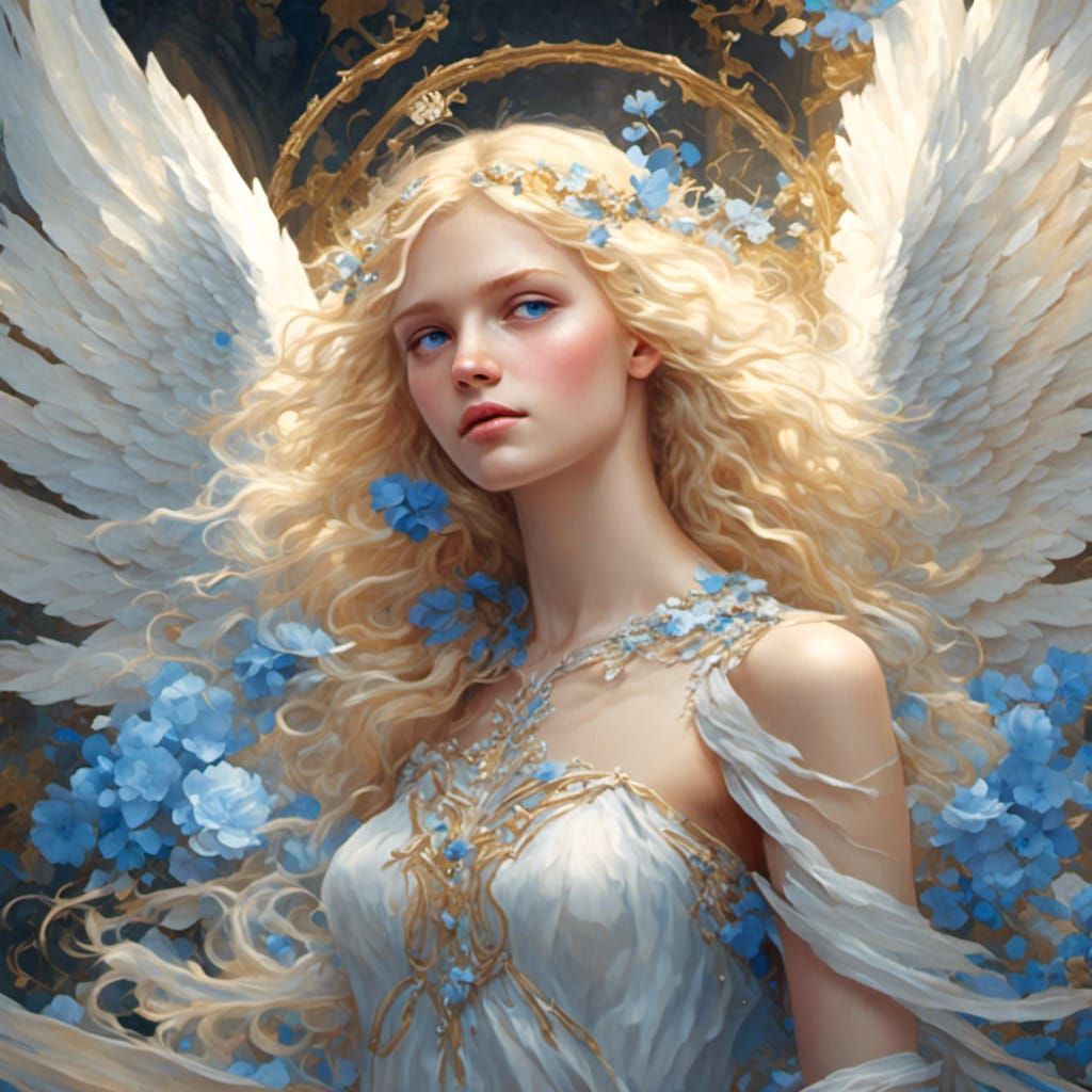Blonde Angel with Blue Eyes in Hyperreal Style