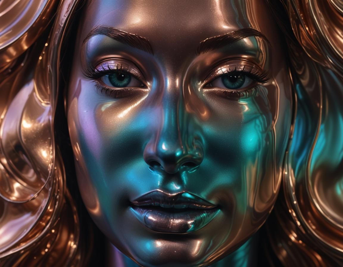 Metallic Fusion Art: Rose Gold Woman Transformation
