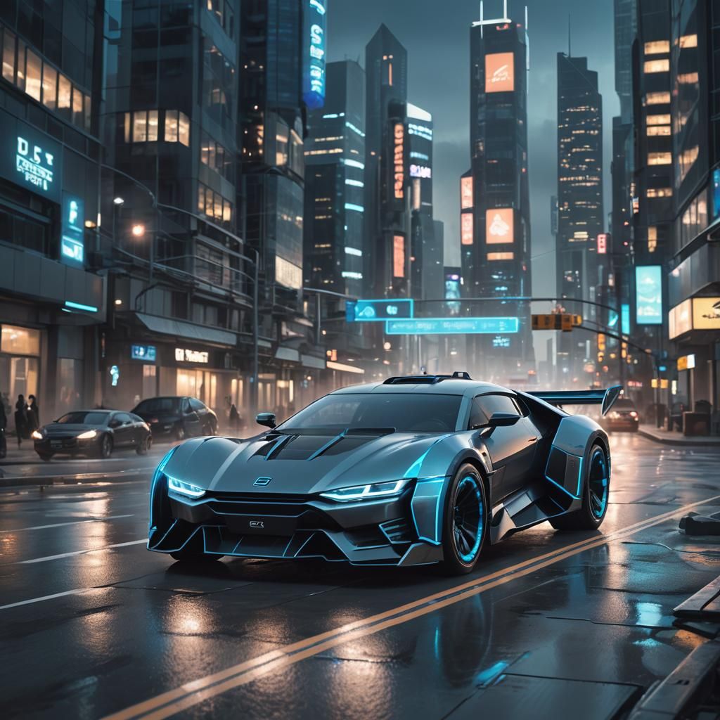 Cyberpunk Vehicle Zooms Through Neon Cityscape