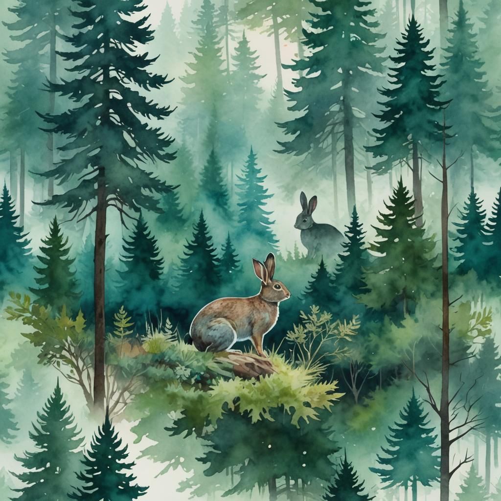 Leaf Portal to Foggy Forest: Watercolor Landscape