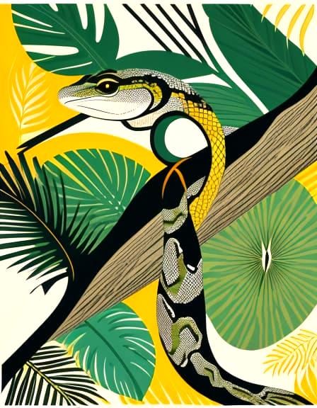 Stylized naive simple snake illustration in the style of Charley Harper