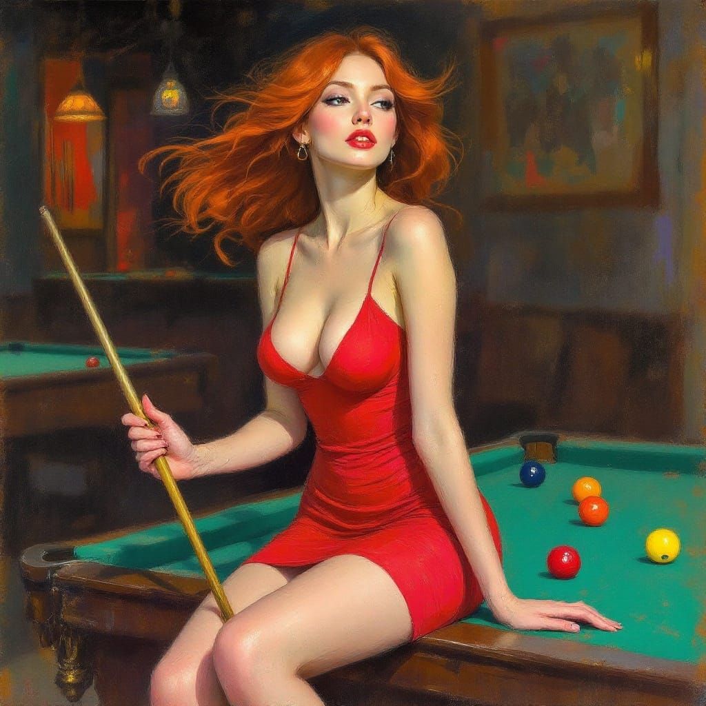 Impressionist Expressionist Portrait of a Red-Haired Woman H...