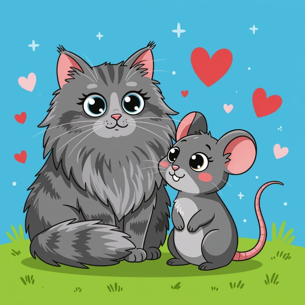 Long Haired Cat and Mouse Friends with Googly Eyes