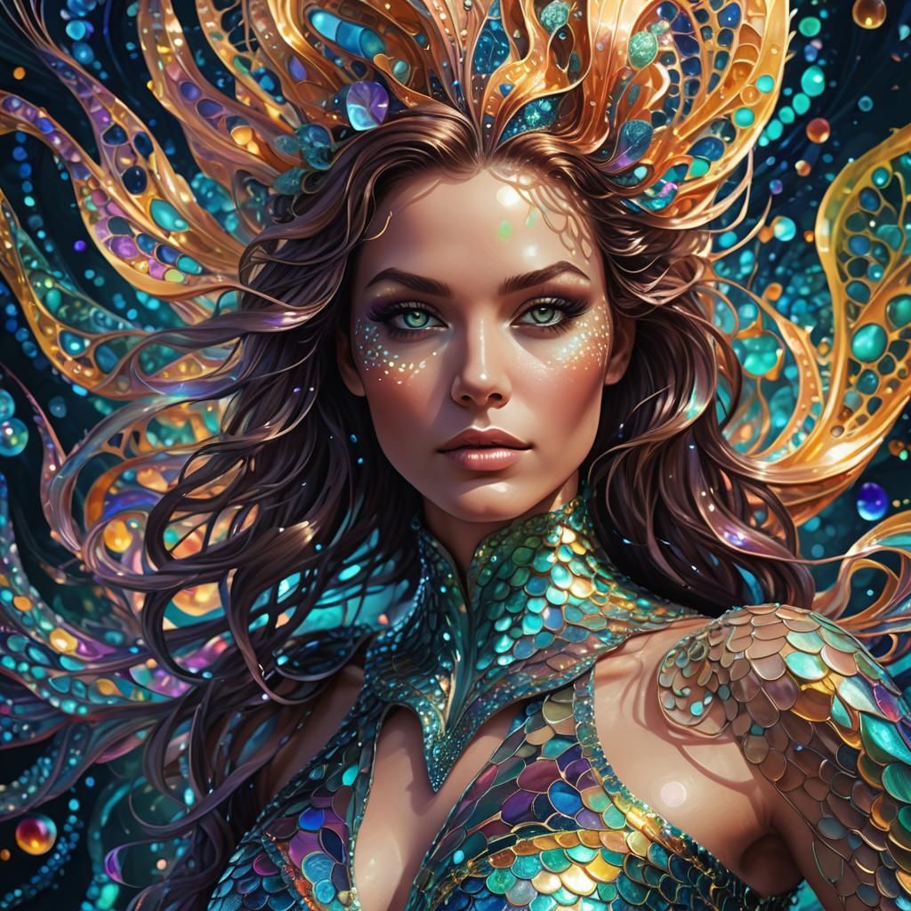 Mermaid in Fractal Dreamscape: Surreal Digital Art