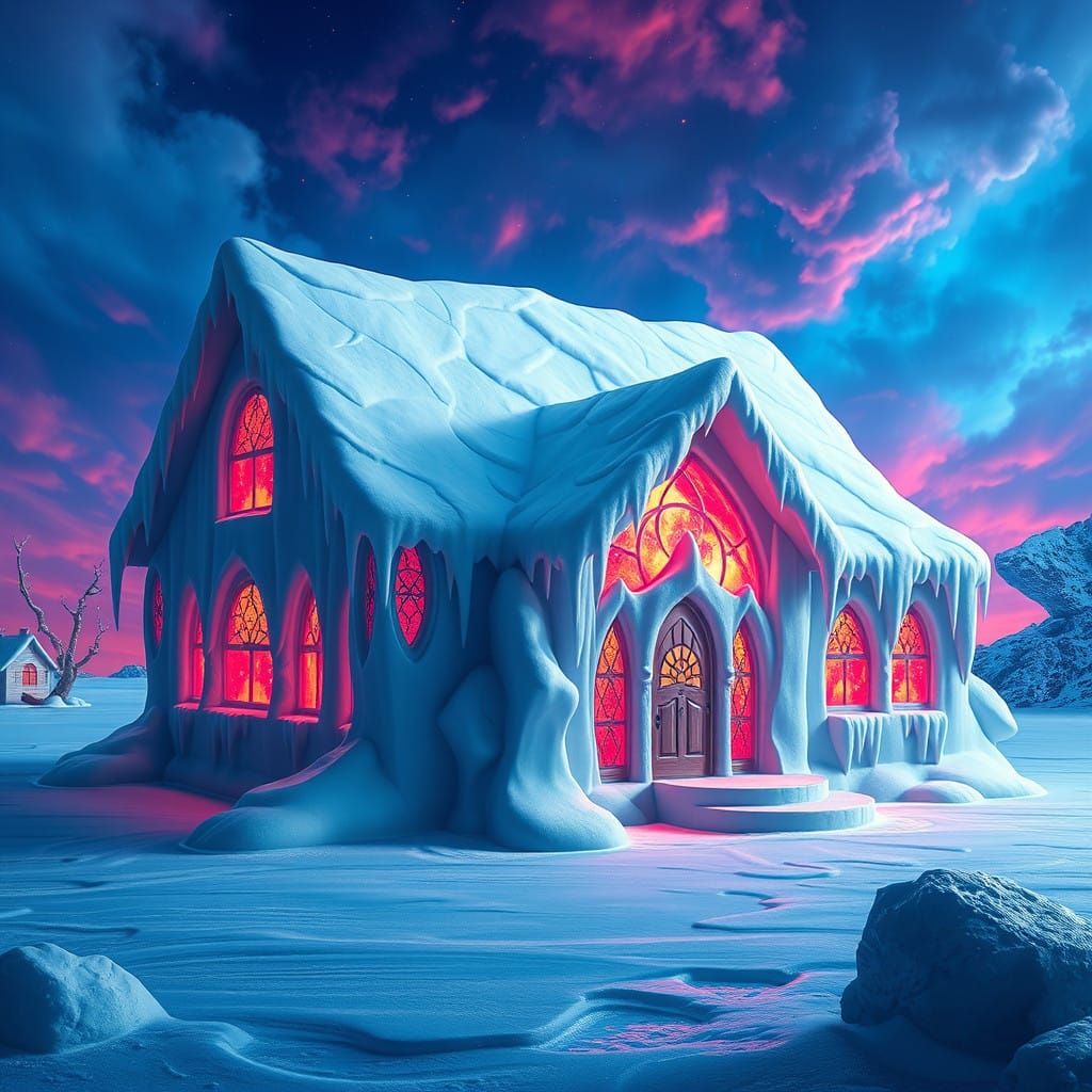 Matte-Painted Ice Palace in Vibrant, Fantastical Setting