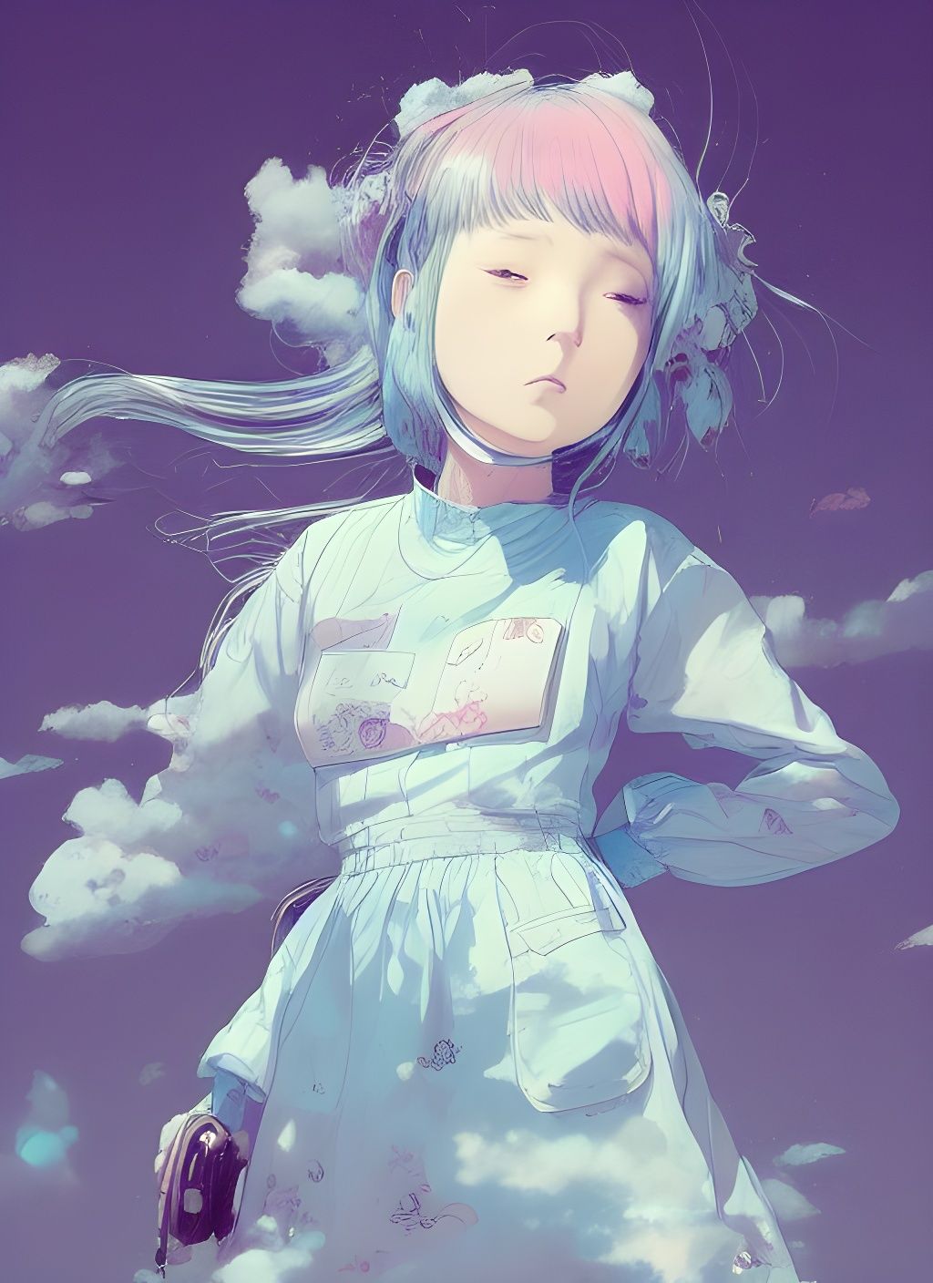 Girl in Cloud Dress, Anime Digital Illustration
