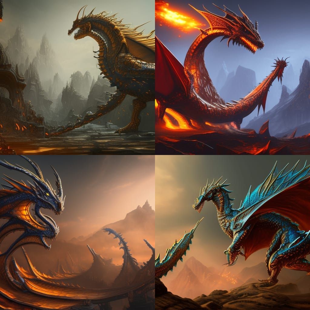Detailed Metal Dragons in Fantasy Concept Art