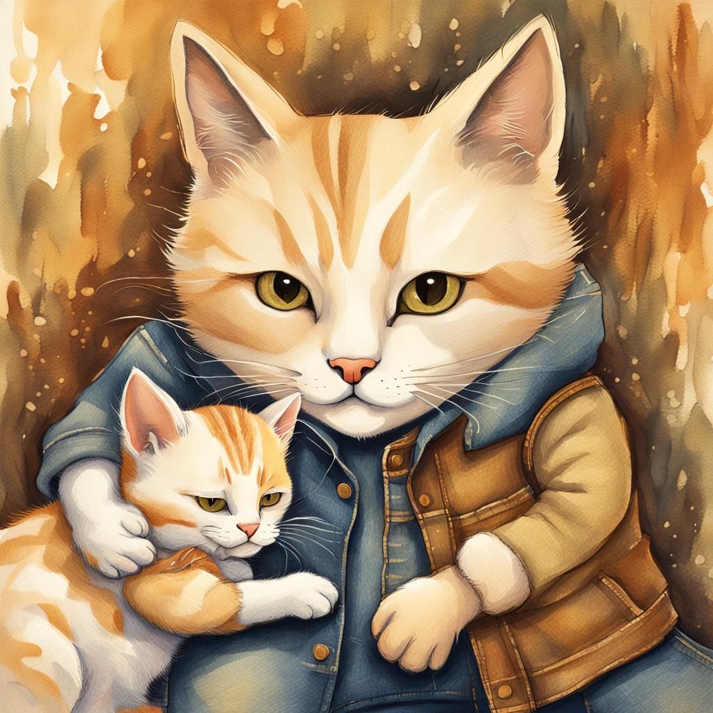 Heartwarming Cat Signing to Kitten Whimsical Illustration