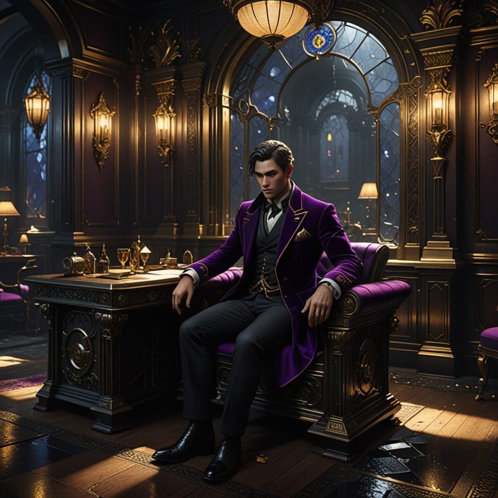 Speakeasy Scene in Dark Fantasy Art Deco Style