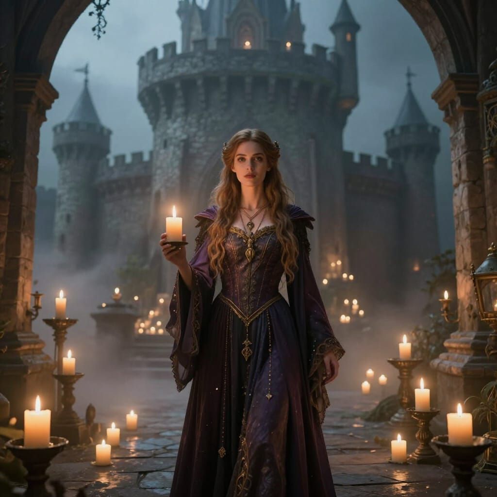 Ethereal Wizard in Castle Turret Surrounded by Candles