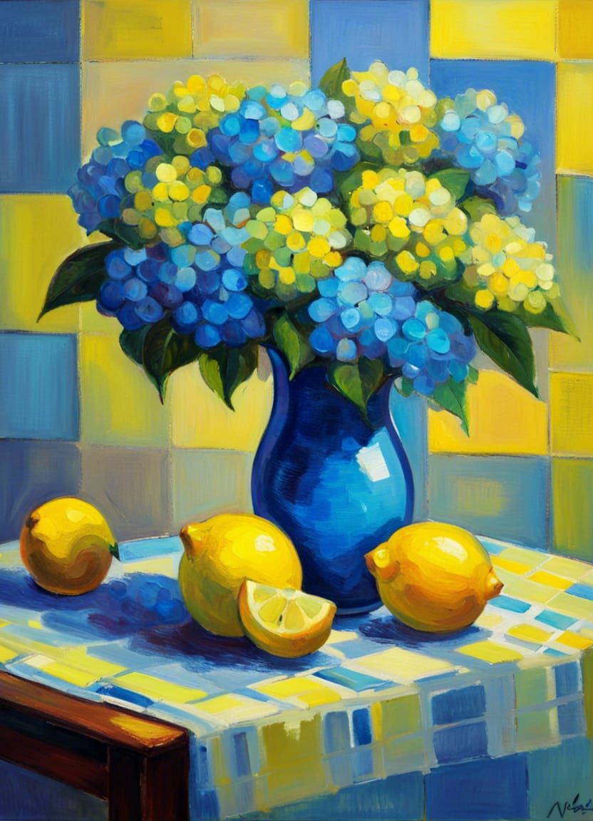 Neon Hydrangeas in Impressionist Style