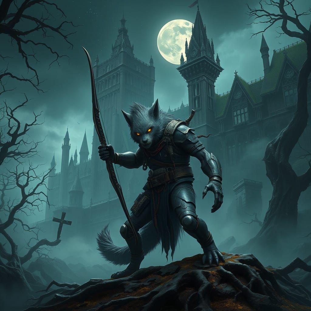 Heroic Hybrid Creature in Mystical Moonlit Forest