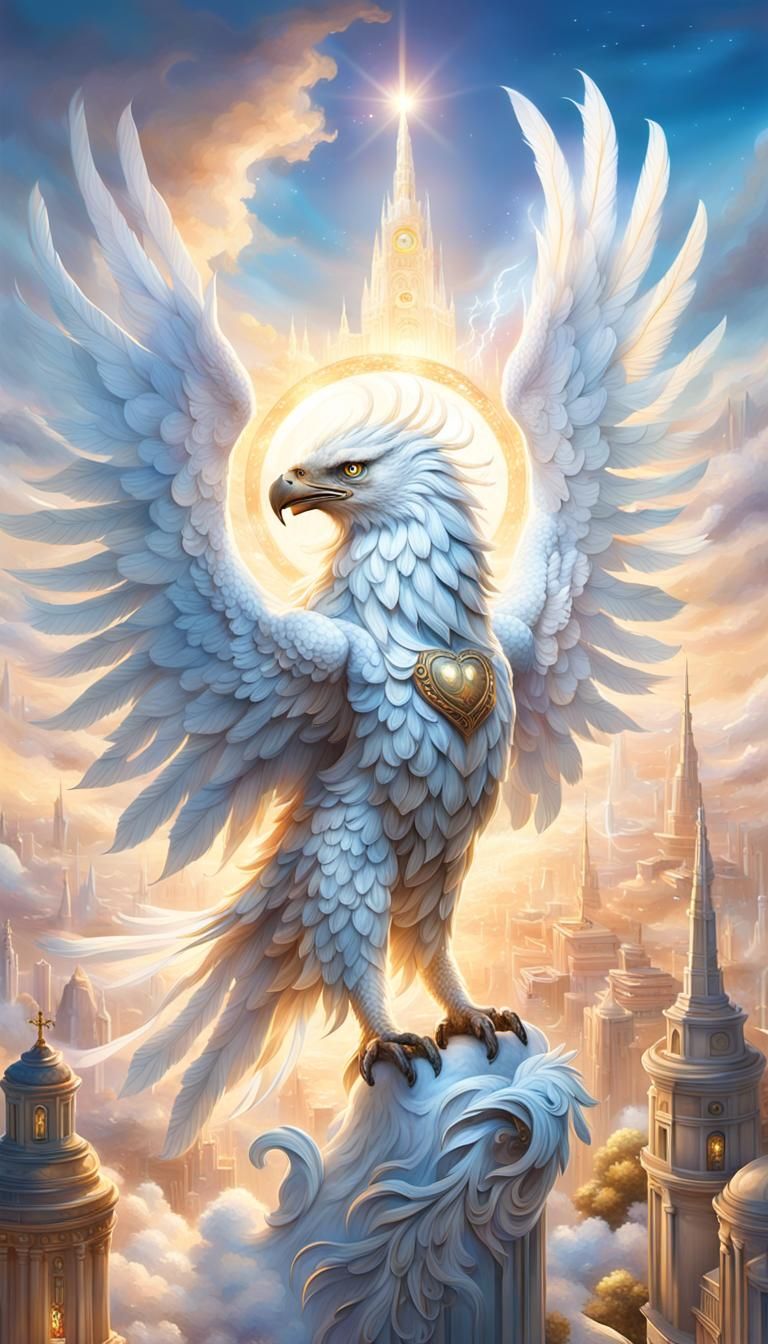 Radiant Solar Griffin in Ethereal Aetherean City