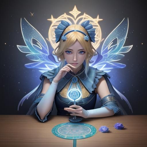 Anime Tarot Reader with Phoenix Wands in 3D
