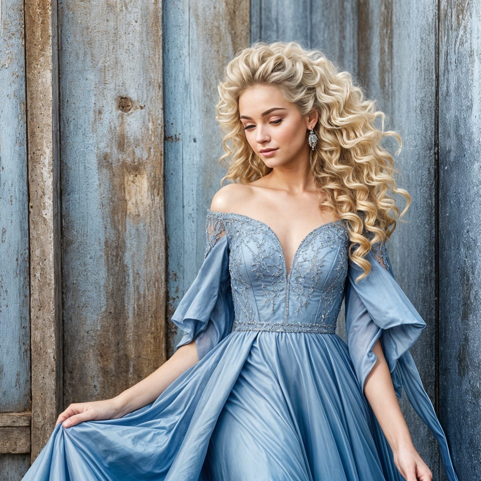 Blonde Girl in Blue Gown: A Captivating Portrait