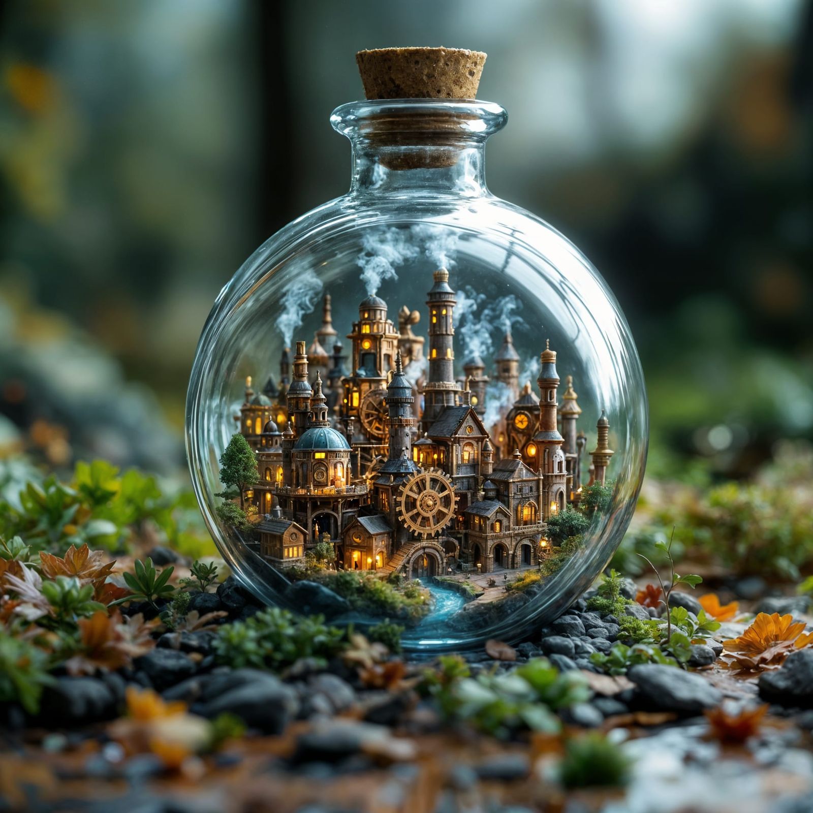 Steampunk City in a Glass Wonder