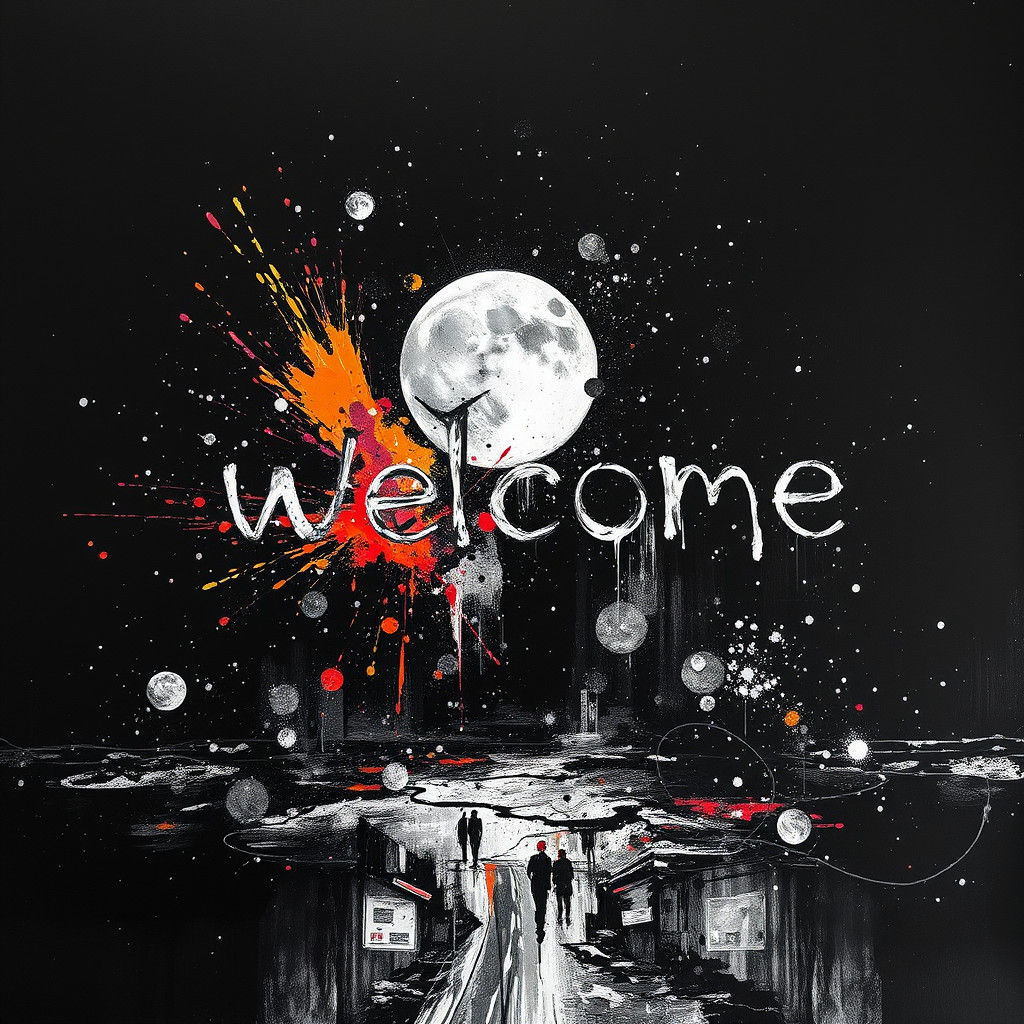 Monochrome Moonscape Drawing with Phosphorescent Accents