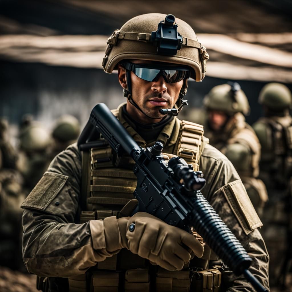 Modern Soldier in Front of Nuclear Explosion