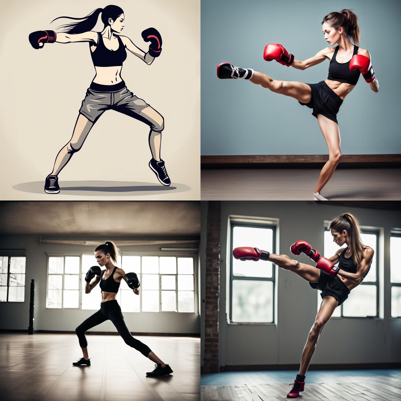 Woman Practicing Kickboxing Workout