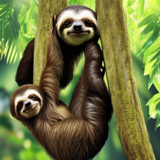 Sloths in Rainforest: Hyperdetailed Digital Art