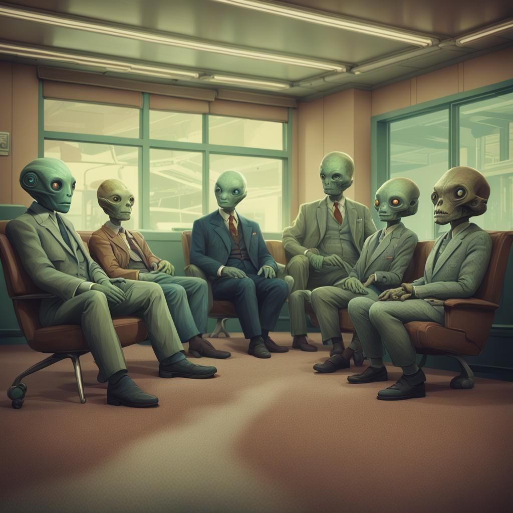 Retro Sci-Fi Alien Waiting Room in 8K