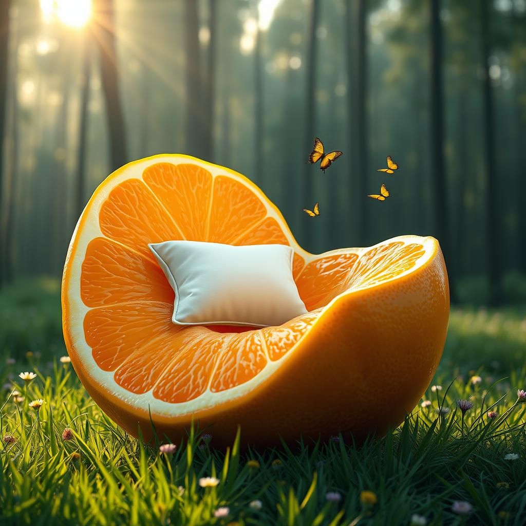Orange Armchair in Sunny Meadow: Fantasy Concept Art