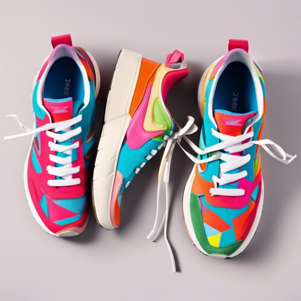 Iconic pair of colourful trainers, bright, vibrant