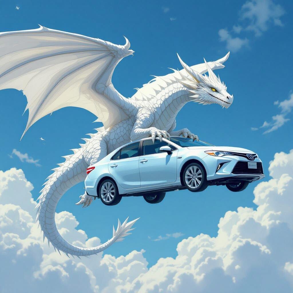 White Dragon Gently Lifts Light Blue Camry