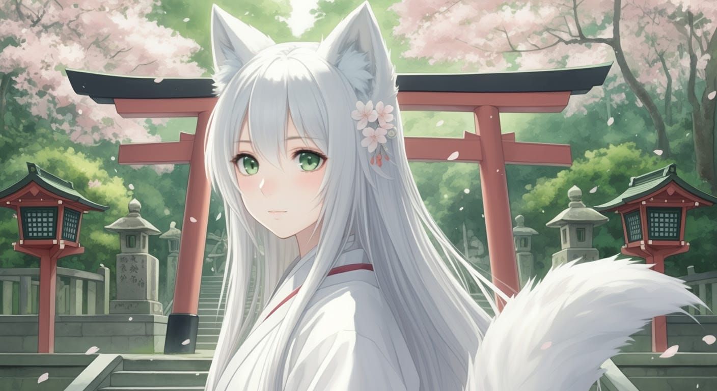 Wolfie by a shrine in Japan